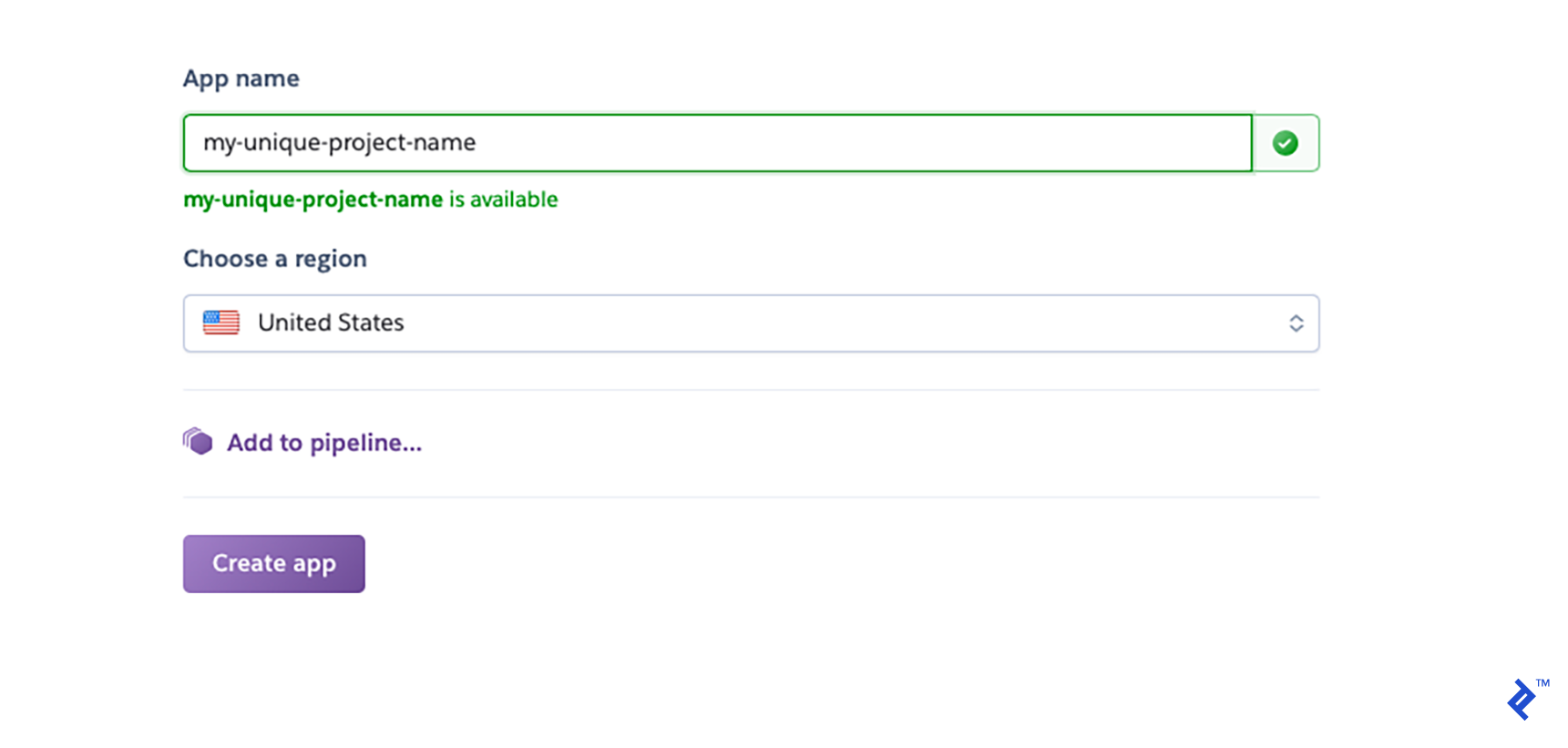 Naming your app in Heroku.