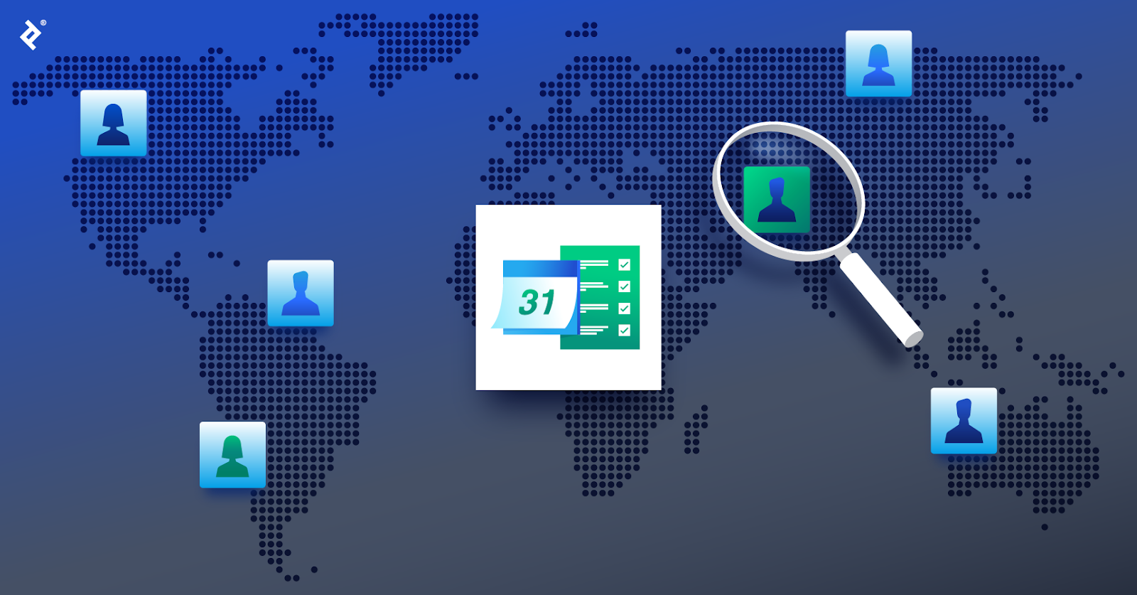 A global map portrays the search for event planner talent.