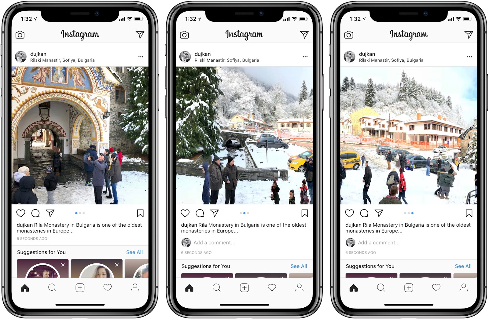 Size helps convey hierarchy in the Instagram UI