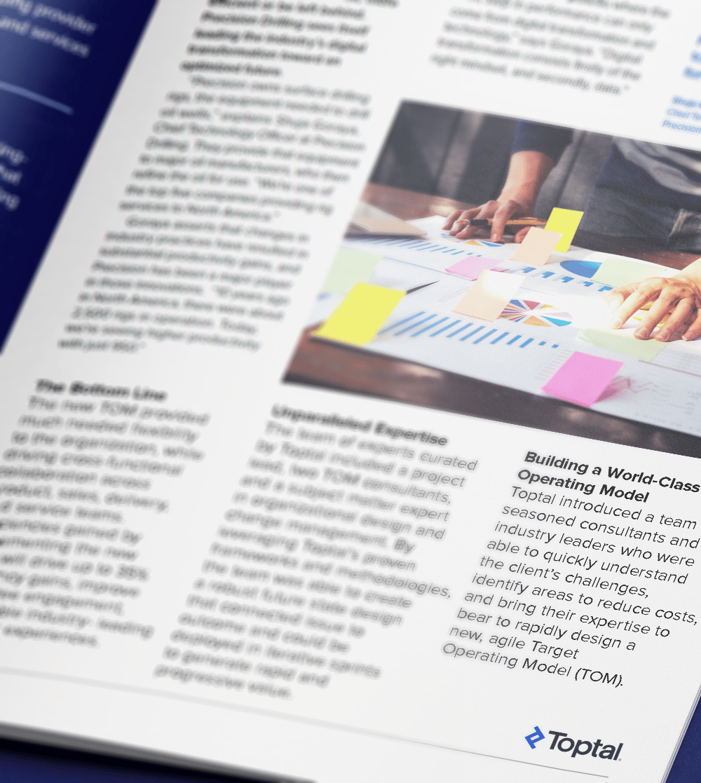 Toptal strategy consultants enable a Fortune 100 client to create a world-class product organization.