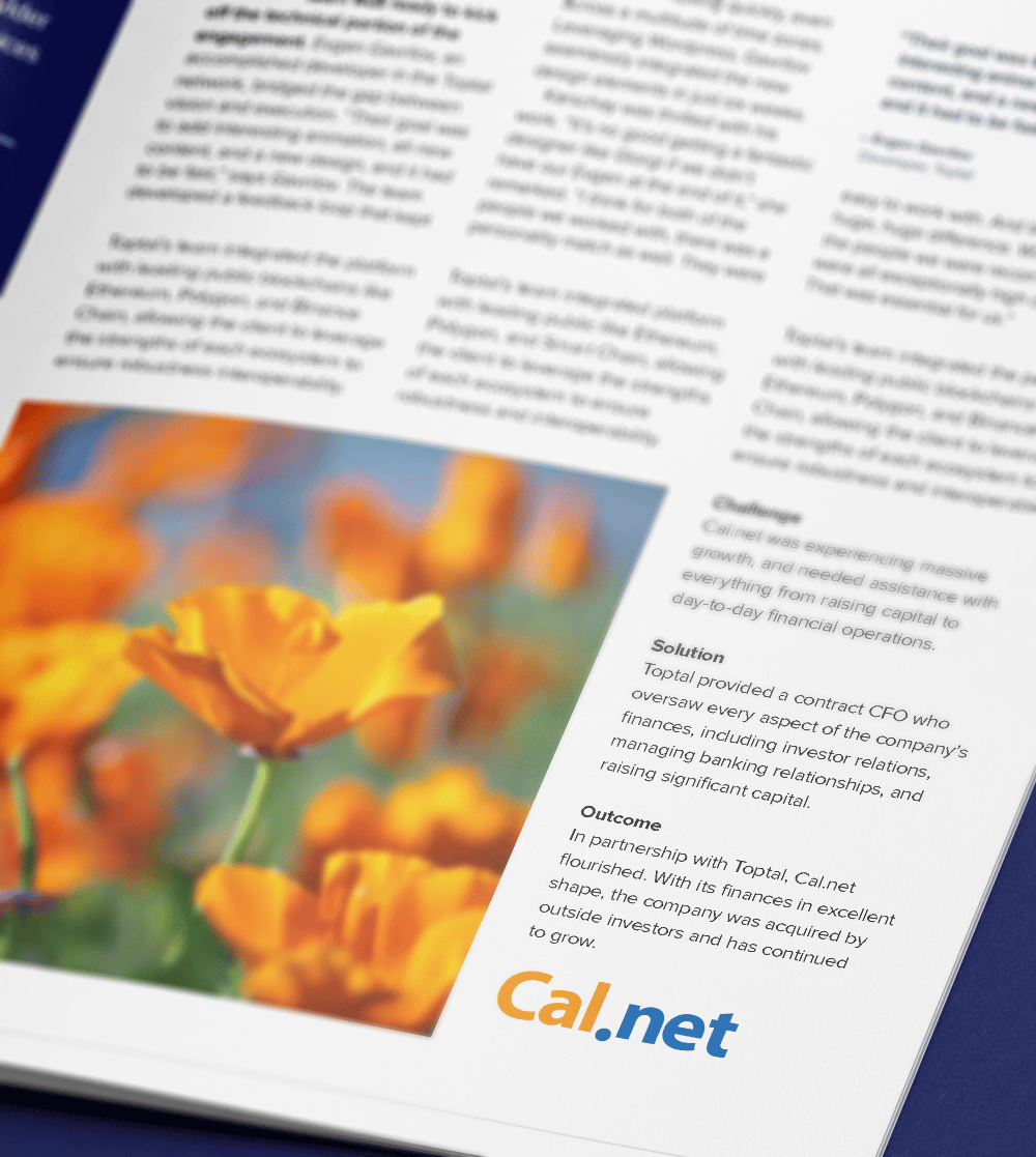 Cal.net partners with Toptal to scale finance operations and support rapid growth.