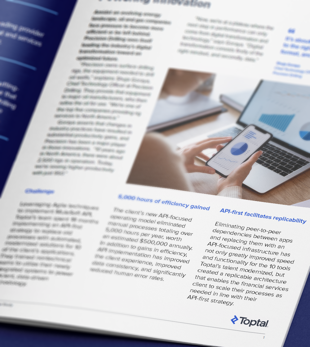 Toptal helps leading investment advisory firm save an estimated $500,000 per year with API-first strategy.