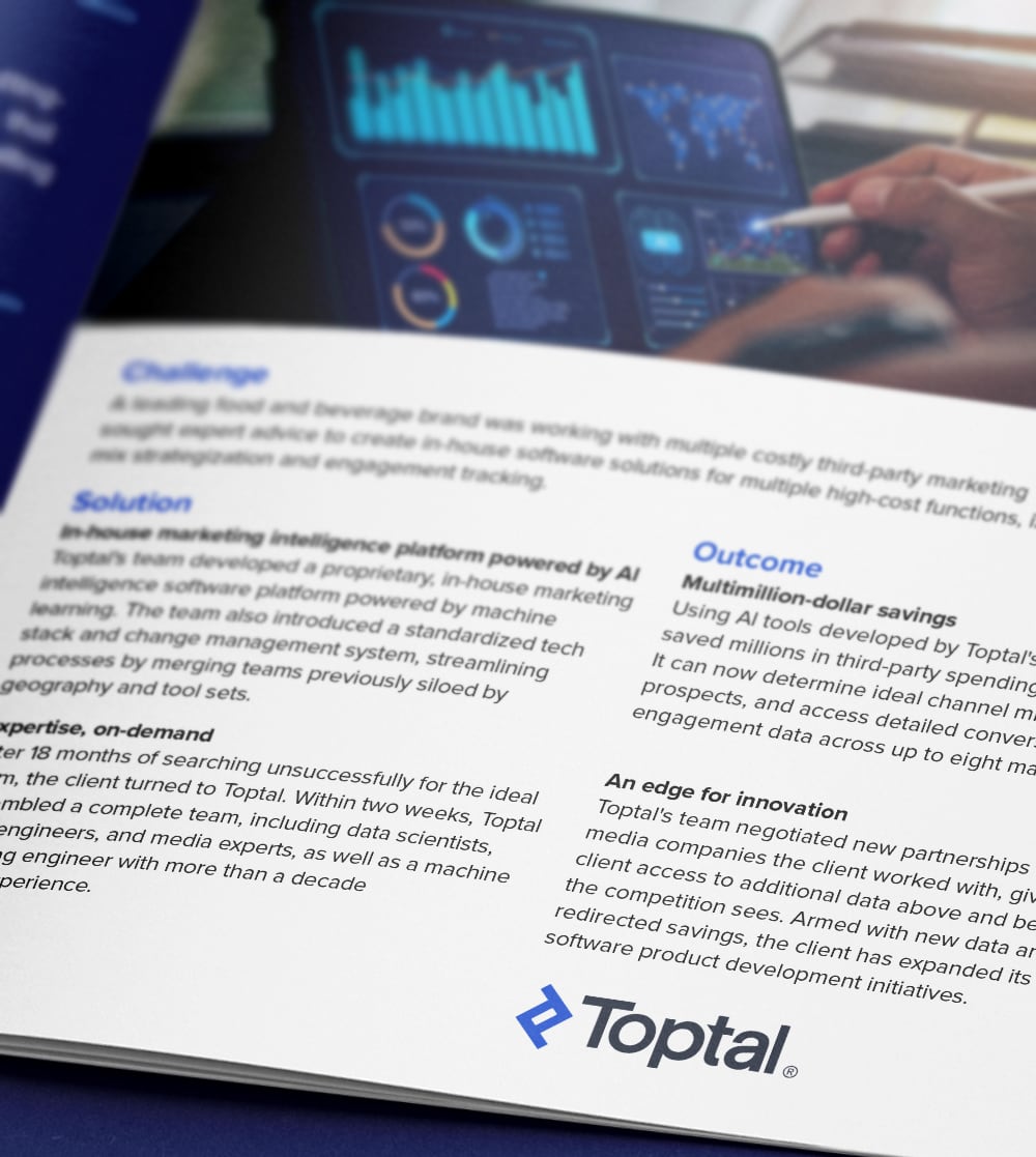 Fortune 500 CPG company partners with Toptal to pivot to machine learning–assisted marketing engagement management.
