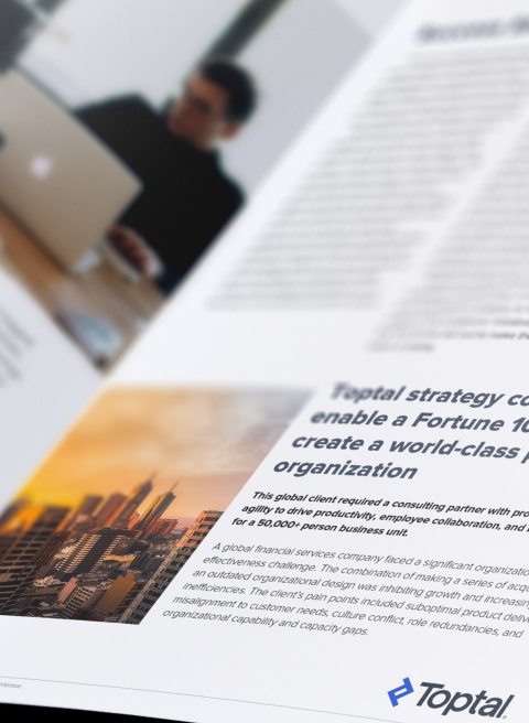 Toptal's people consultants enable a Fortune 100 client to create a world-class product organization.