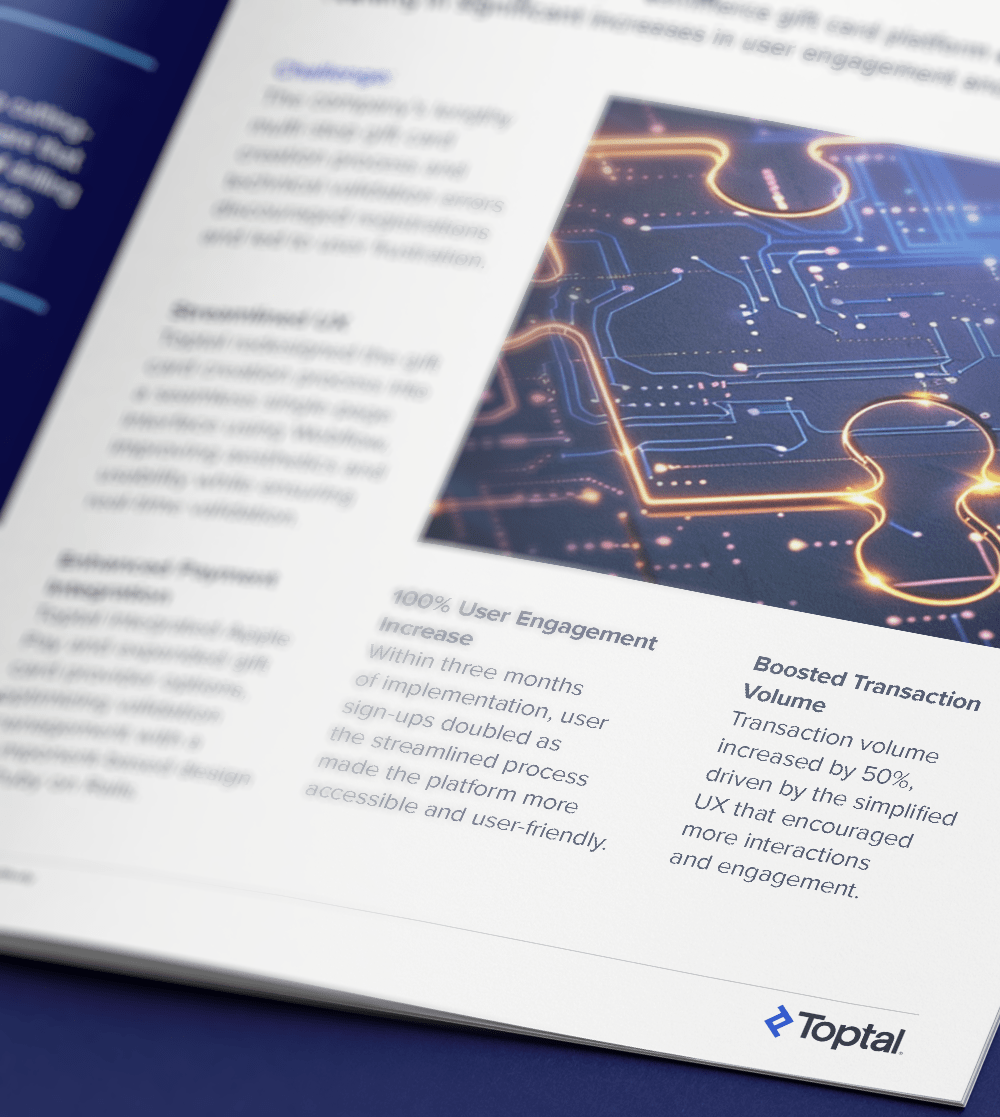 Toptal Webflow designers boost engagement and sales for an e-commerce company.