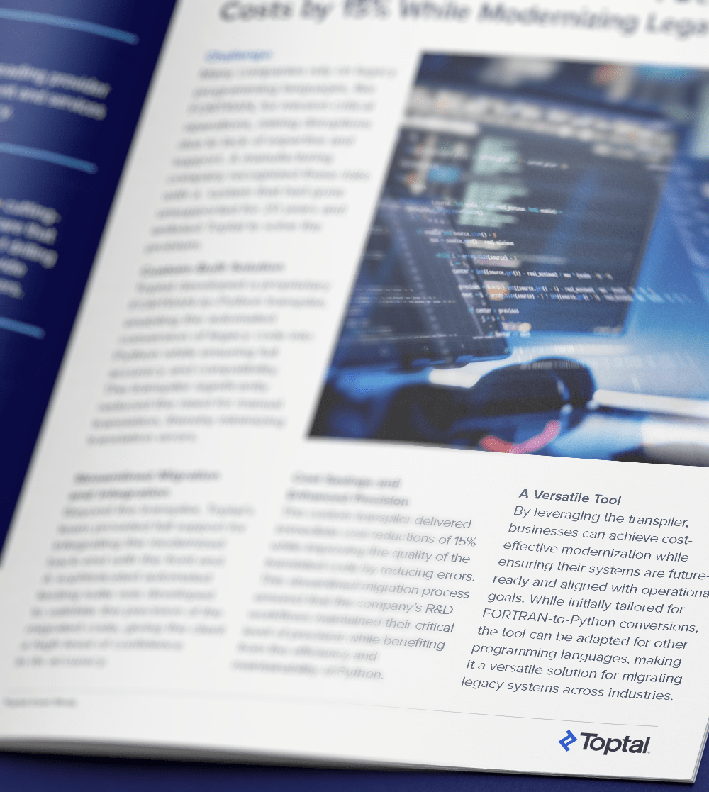 Toptal transforms an outdated software ecosystem for a large manufacturer.