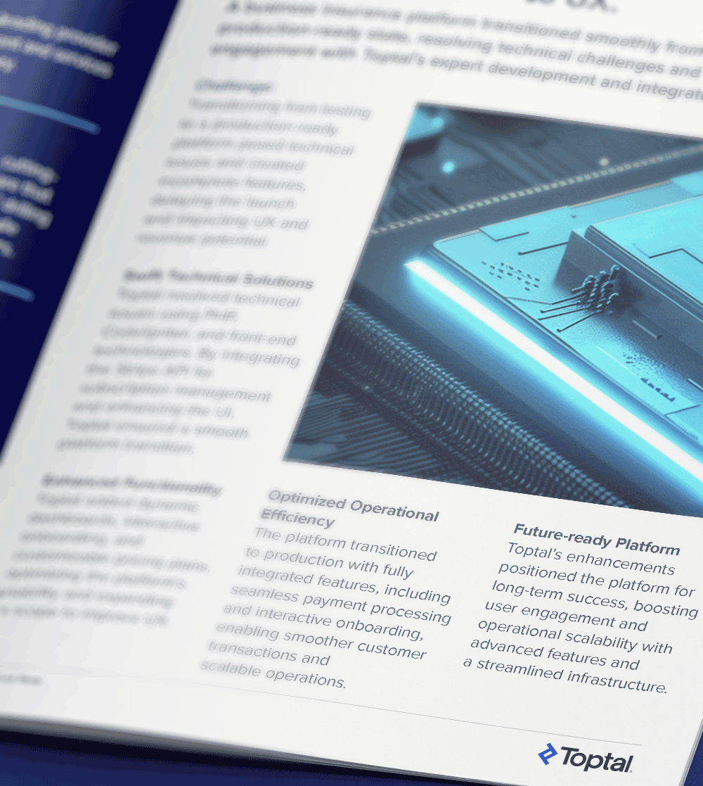 Toptal streamlines business insurance PHP platform for seamless UX.