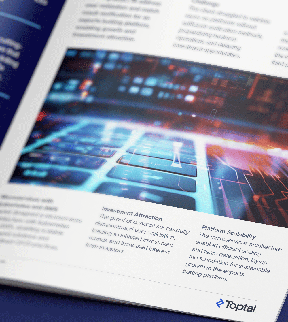 Toptal Kubernetes developer and AWS expert helps esports company validate users and scale its platform.