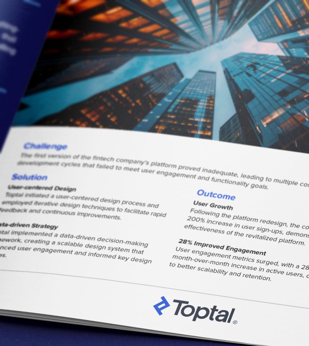 Toptal boosts fintech company’s sign-ups by 200% with user-centered redesign.