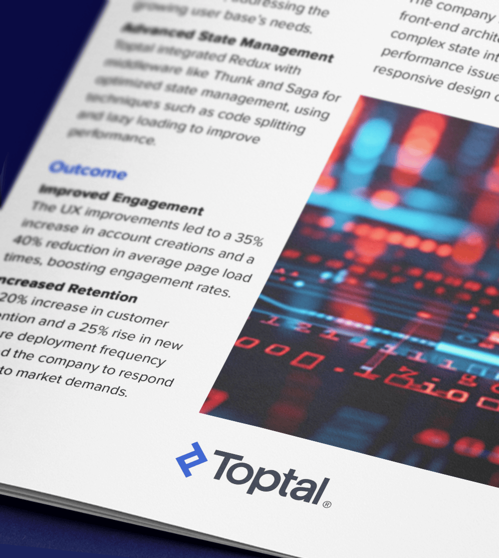 Toptal delivers enhanced UX and 20% increase in customer retention with expert fintech designer.