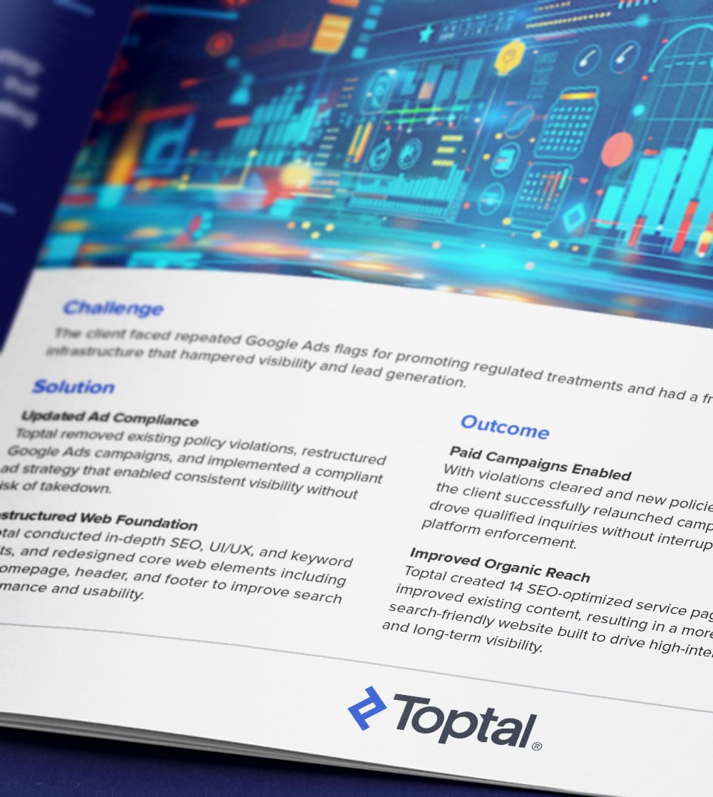 Toptal resolves ad compliance for medical beauty brand and builds 14 new service pages.