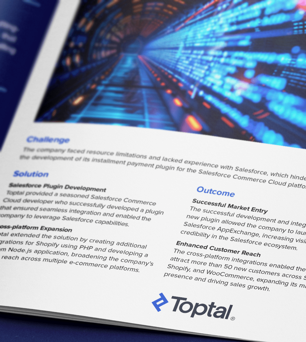 Toptal Salesforce Commerce Cloud developer elevates e-commerce capabilities with custom plugin.