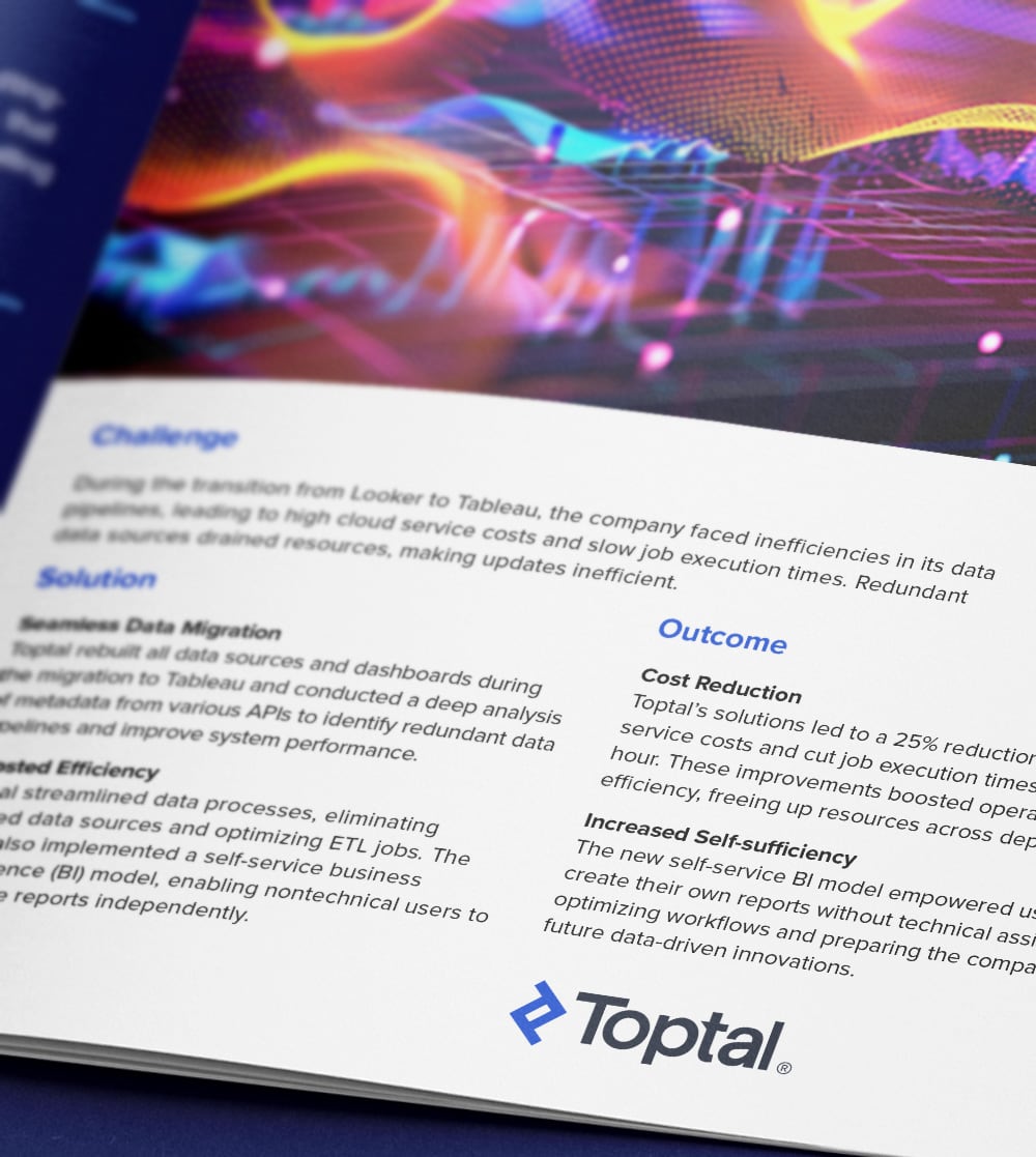 Toptal Tableau developer streamlines data systems and helps cut service costs by 25% for smart lock company.