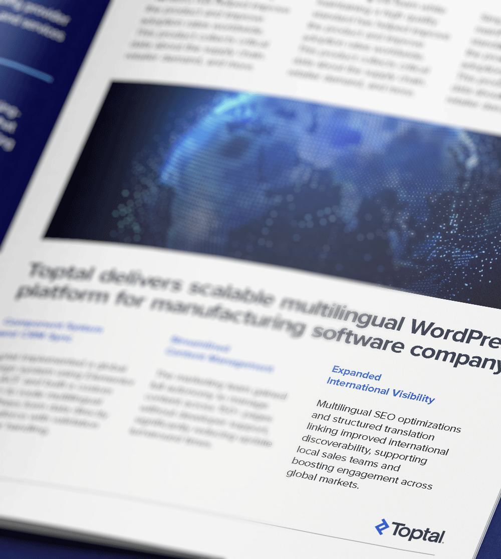 Toptal delivers scalable multilingual WordPress platform for manufacturing software company.