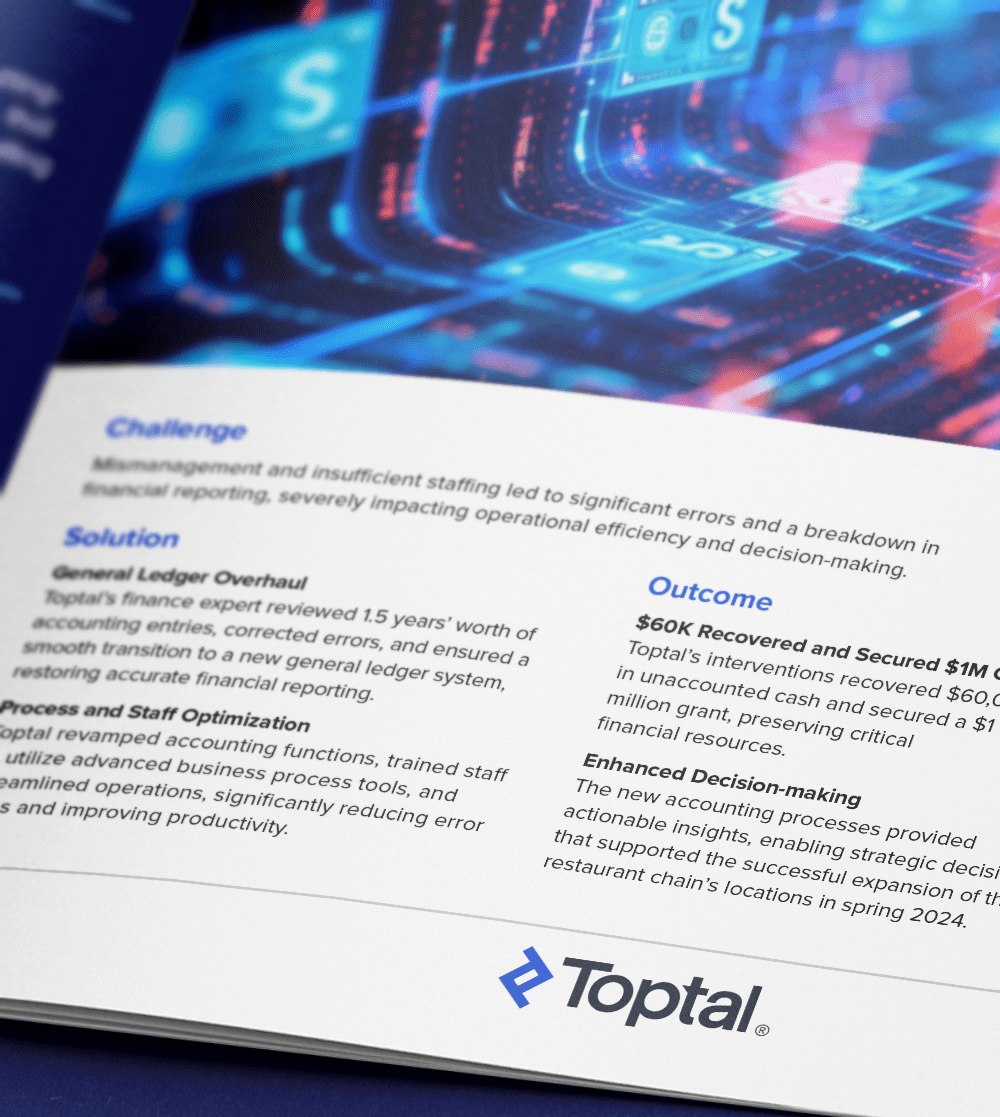 Toptal helps restaurant chain restore financial stability and optimize processes, securing $1M grant.
