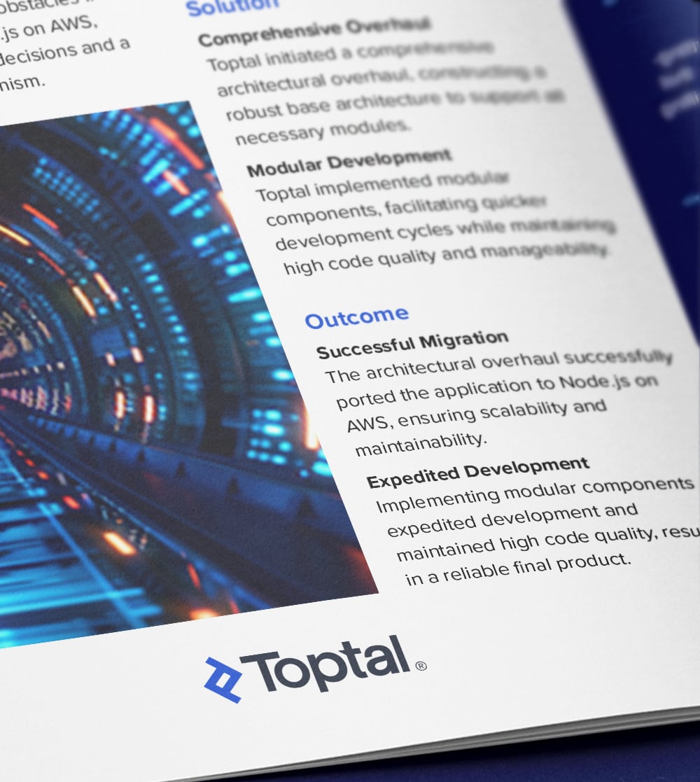 Toptal modernizes a legacy system for a technology company by transitioning to Node.js on AWS.