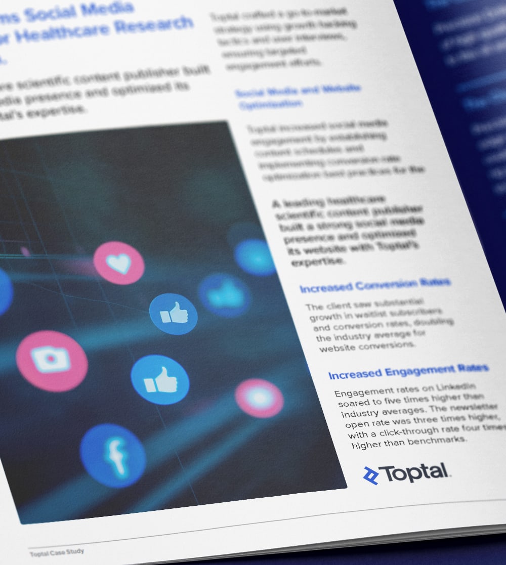 Toptal helps healthcare research platform achieve 5x LinkedIn engagement and doubled conversions.