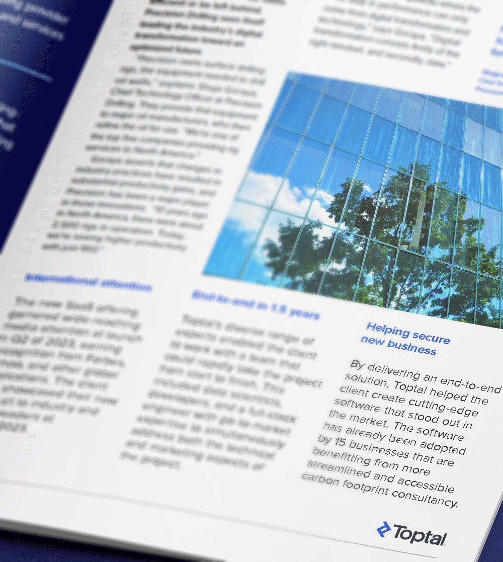 Toptal helps leading consulting firm deliver SaaS solution for clients seeking to improve their carbon footprint.