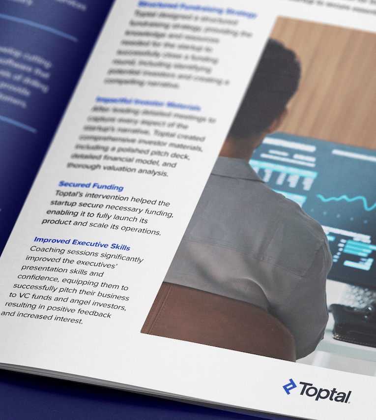 Toptal helps startup strengthen fundraising strategy and secure funding.
