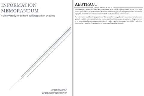 Feasibility Study for Setting Up a Cement Packing Plant in Sri Lanka project