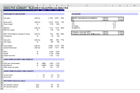 DCF and Market Multiples Valuation of a Telecom Acquisition Target Valued at $10 Million+ project