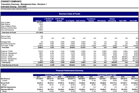 LBO Model for Consumer Services Franchise Target Company project
