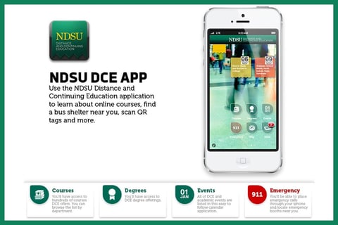 Creative and Art Direction, UX and UI Mobile Design, and Product Design for NDSU DCE App Suite project