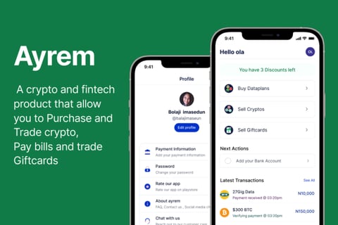 Ayrem App | Buy and Sell Cryptocurrency, Gift Cards, and Data Plans project
