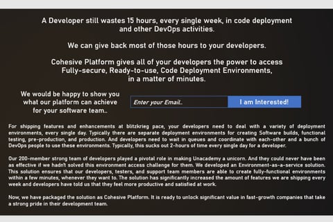 Sales Pitch and Website Copy for a Startup Selling a DevOps Platform project
