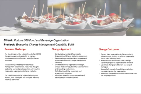 Enterprise Change Management Capability Build for Fortune 500 Food and Beverage Organization project