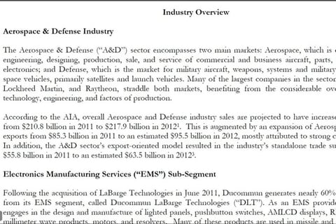 Aerospace Industry Overview for Public Stock Screening project