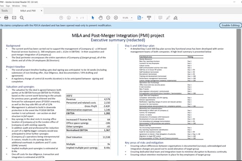 M&A Strategy and Post-merger Integration (PMI) Planning project
