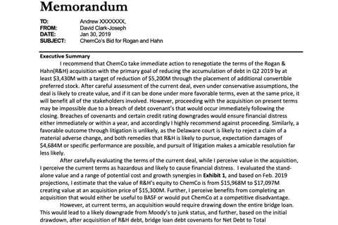 Evaluation of Acquisition by ChemCo project