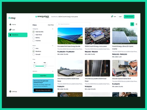 Energystack – Solar Inventory Marketplace with Rivy Financing project