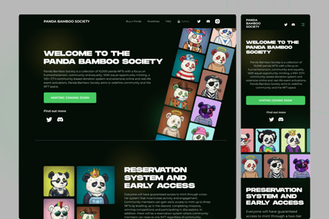 NFT Marketplace Landing Page Design | Panda Bamboo Society project