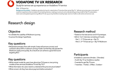 Vodafone TV Activation UX Research project