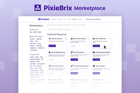PixieBrix Marketplace User Interface Redesign project
