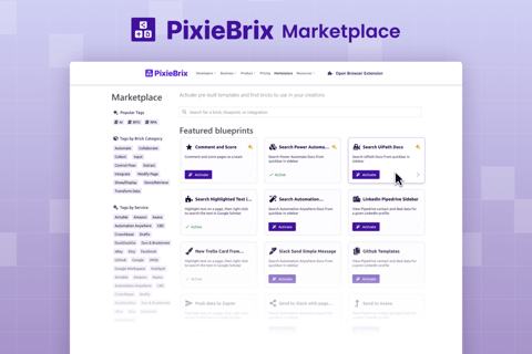 PixieBrix Marketplace User Interface Redesign project