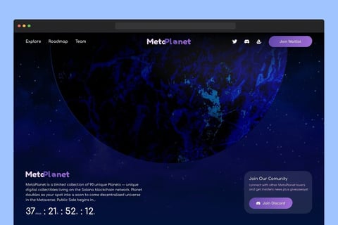 MetaPlanet: NFT Universe Unveiled - Figma Design to Webflow Creation project