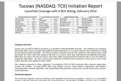 Tucows Equity Research Report and Model project