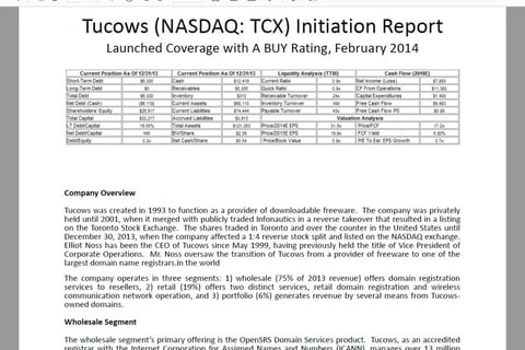 Tucows Equity Research Report and Model project
