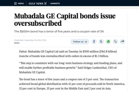 Joint Venture – Mubadala GE Capital Ratings and Debt Issuance project