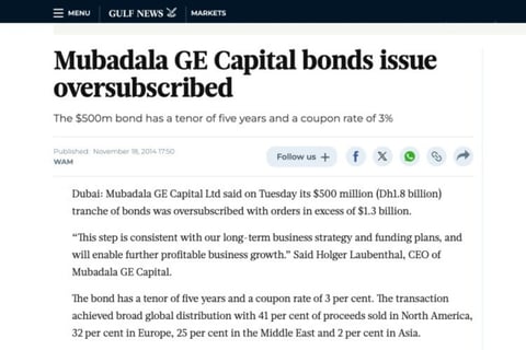 Joint Venture – Mubadala GE Capital Ratings and Debt Issuance project