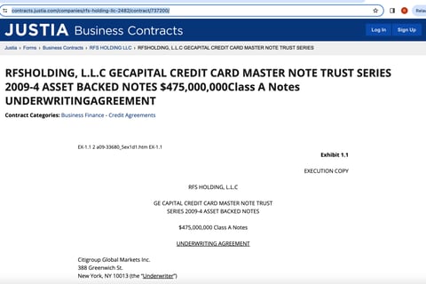 GE Money (now Synchrony Bank) Asset Back Securitization/Debt Raise project