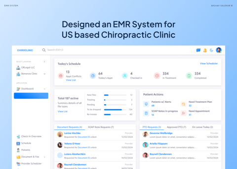 Redesigning a Data-heavy EMR System for a US Chiropractic Clinic project