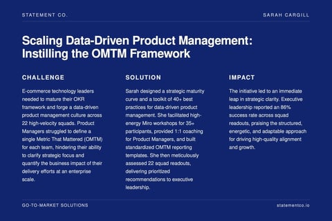 Scaling Data-driven Product Management: Instilling the OMTM Framework project