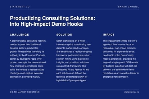 Productizing Consulting Solutions: Into High Impact Demo Hooks project