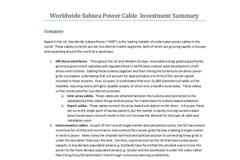 Worldwide Subsea Power Company project