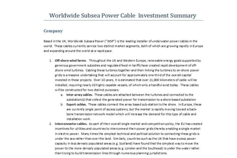 Worldwide Subsea Power Company project