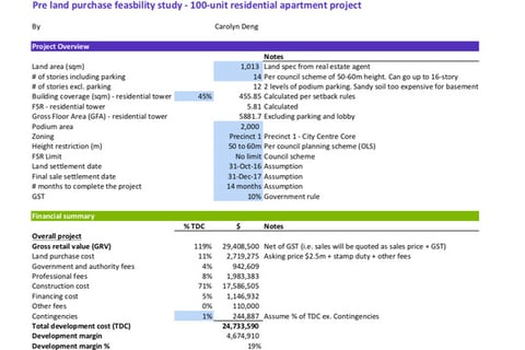 Residential Apartment Development Feasibility Study Summary project